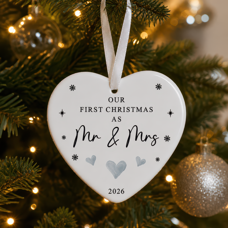 Our First Christmas Mr and Mrs Heart Ornament