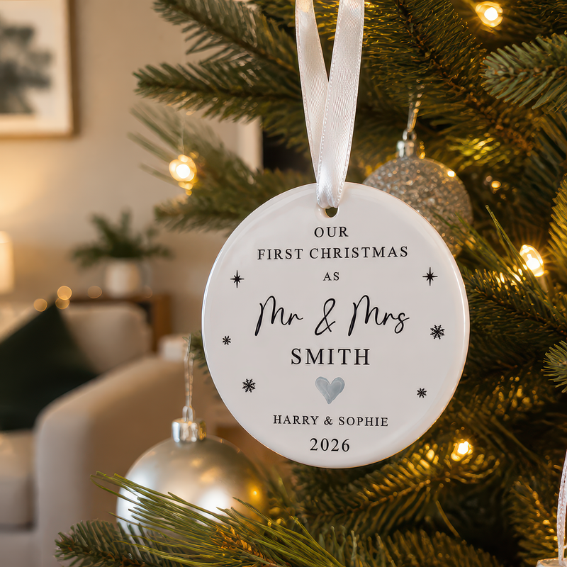 Personalised Our First Christmas Mr and Mrs Ornament