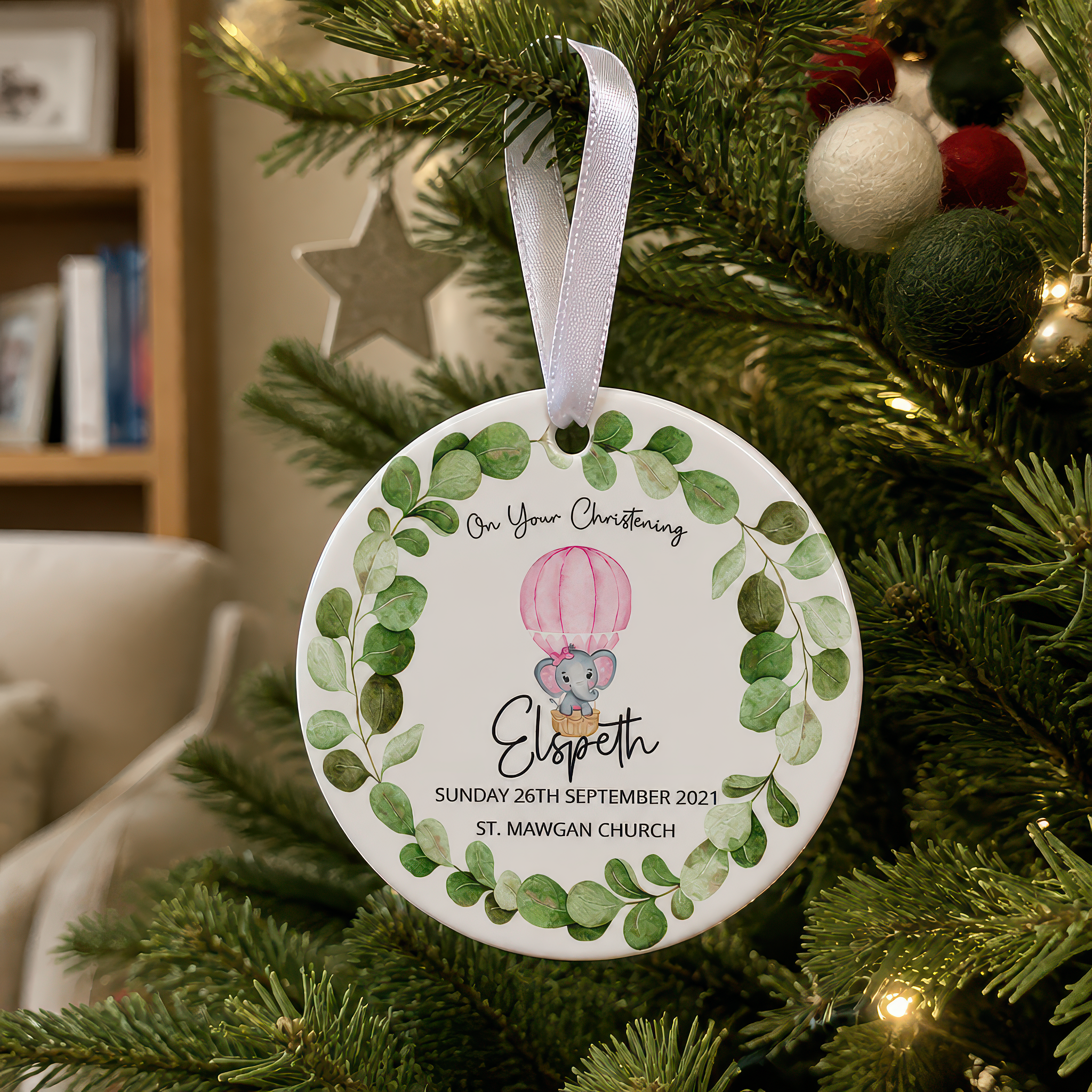 Personalised Pink Elephant Christening Ornament