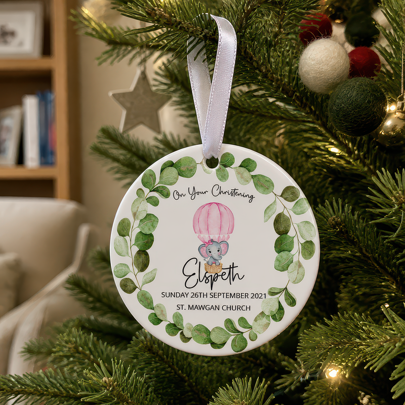 Personalised Pink Elephant Christening Ornament