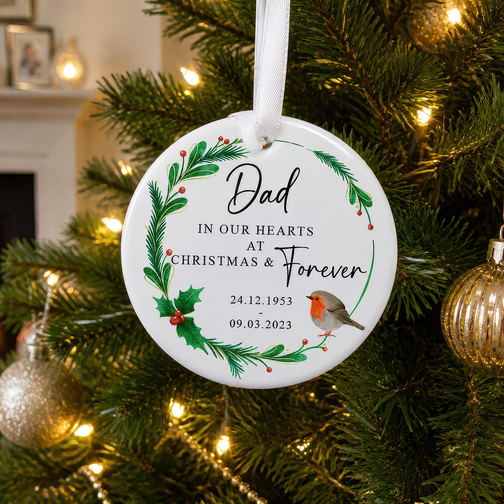 Personalised Memorial Robin Wreath Ornament