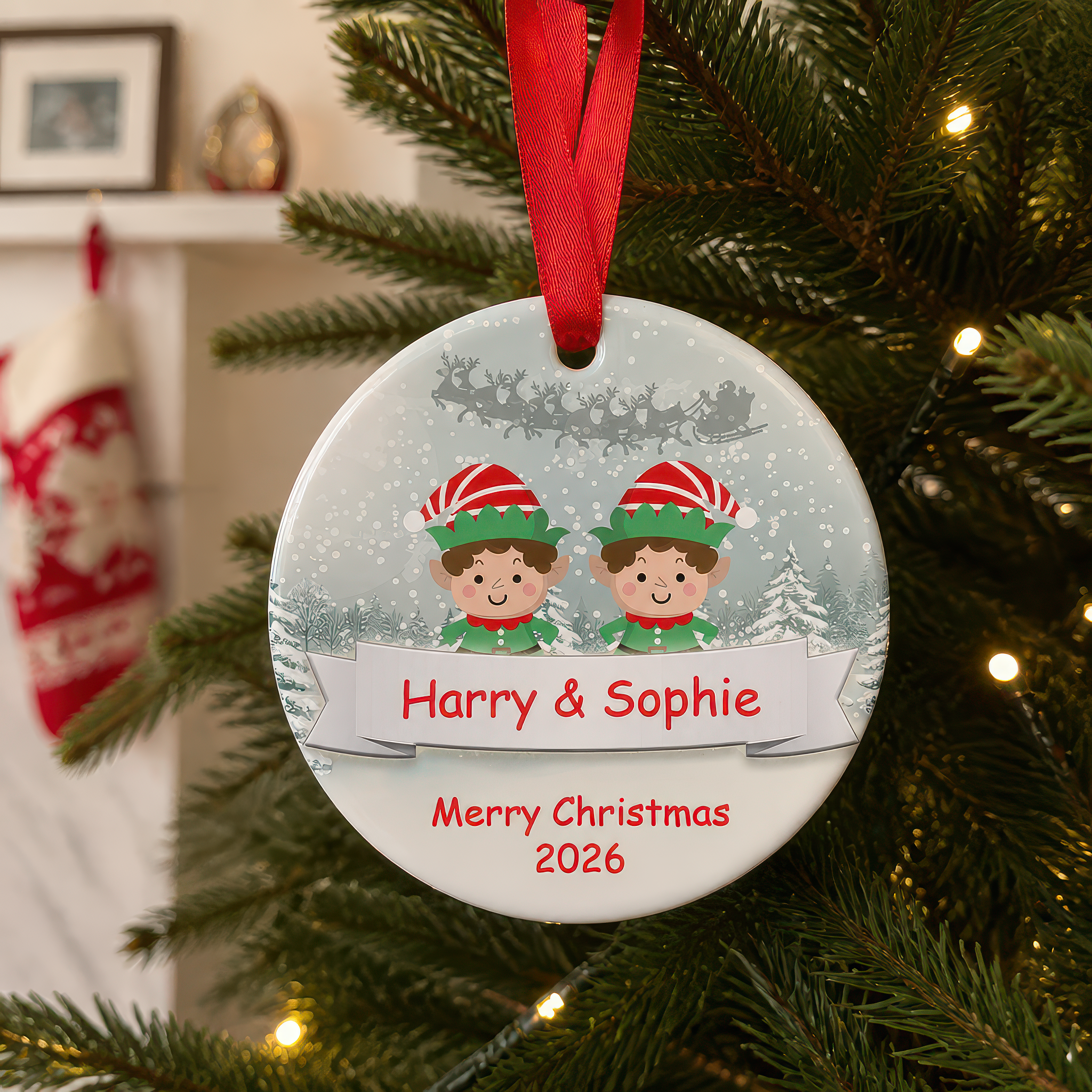 Personalised Elf Couple Christmas Ornament