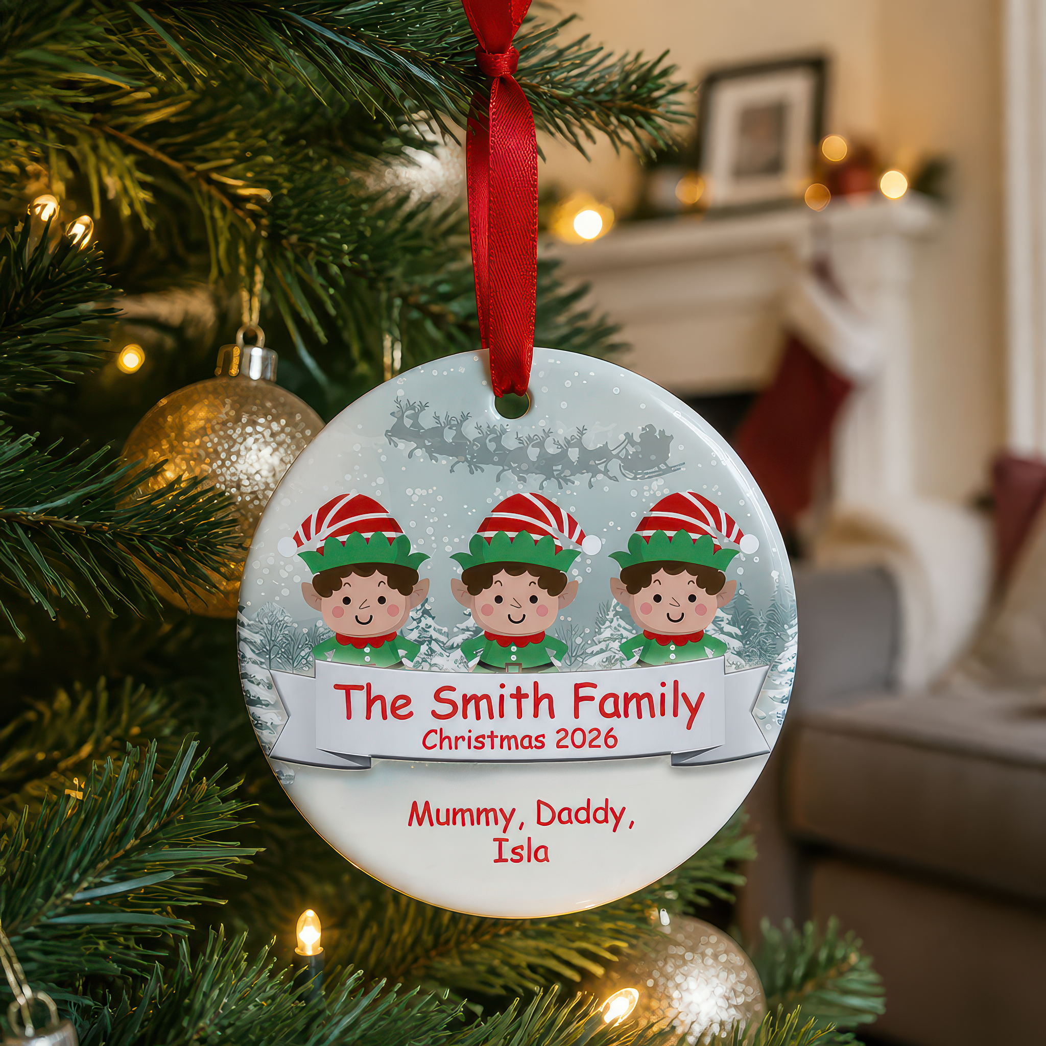 Personalised Elf Family Christmas Ornament