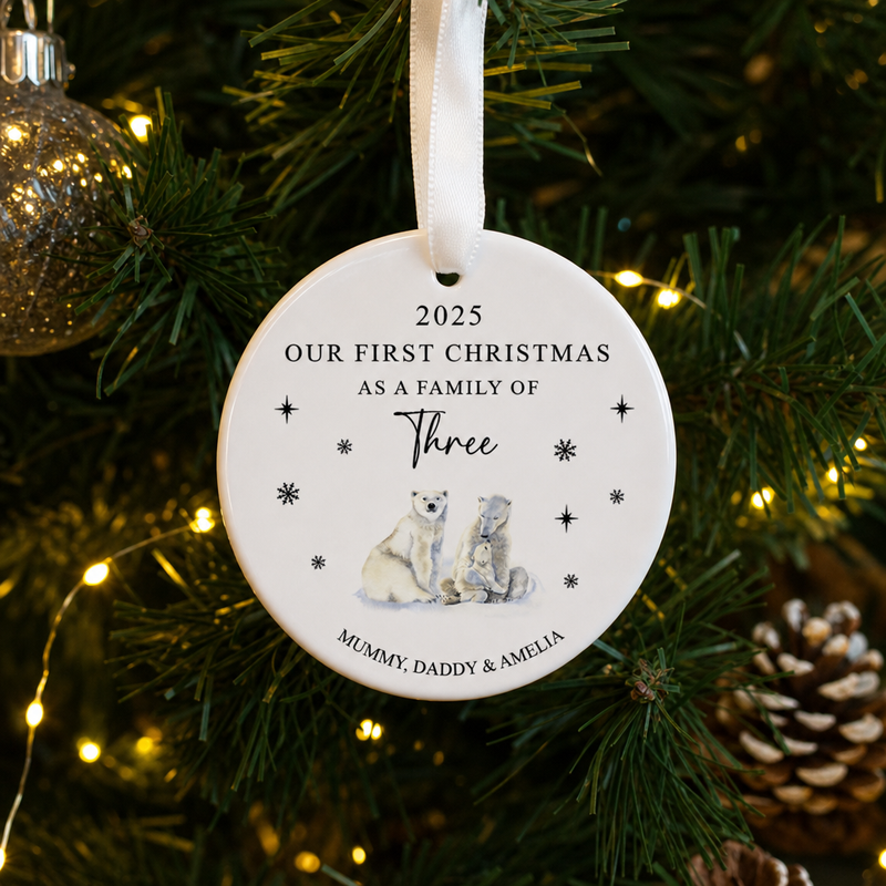 Personalised First Christmas as a Family of Three Polar Bear Ornament