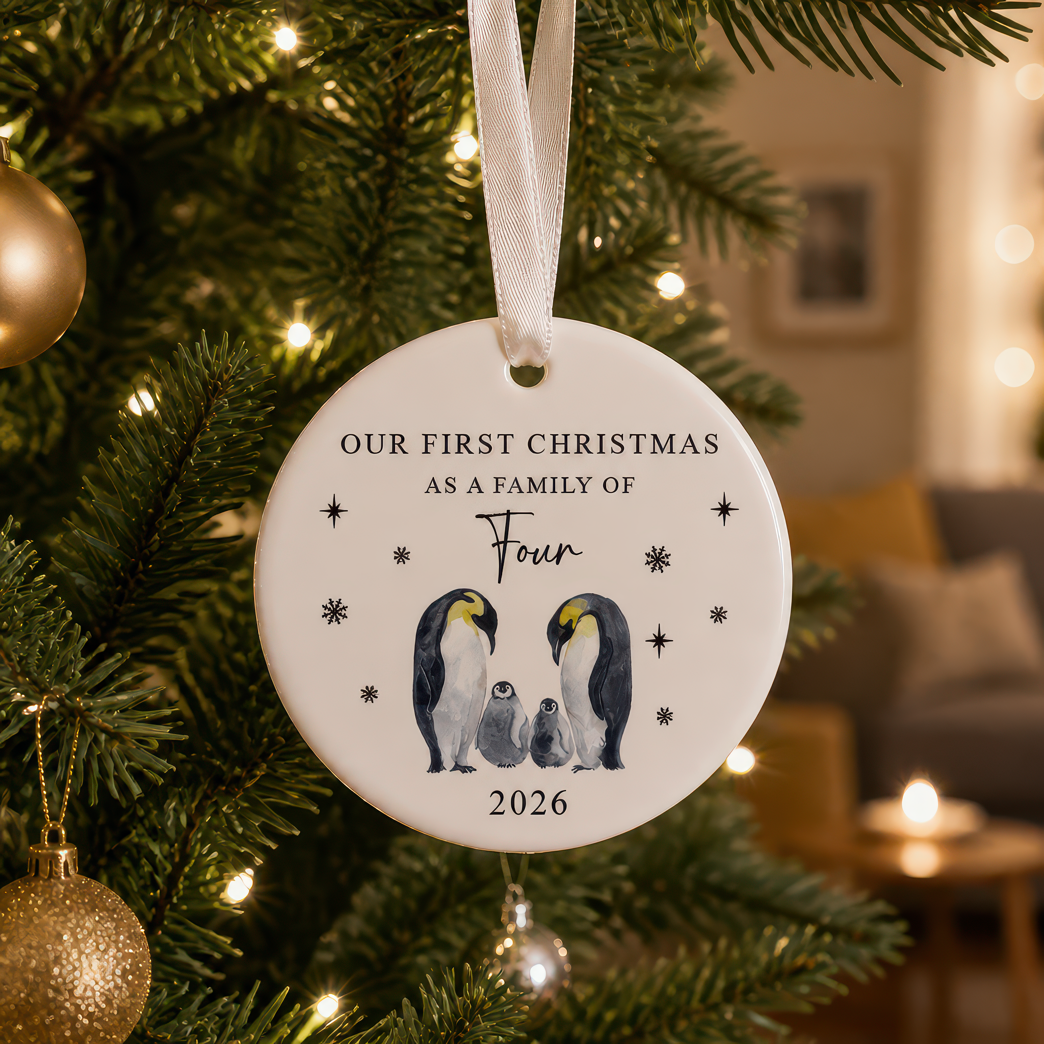 Our First Christmas as a Family of Four Penguin Ornament
