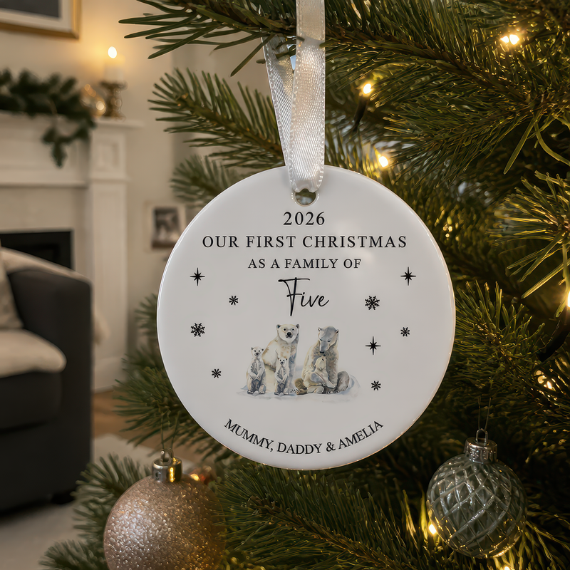 Personalised Our First Christmas as a Family of Five Polar Bear Ornament