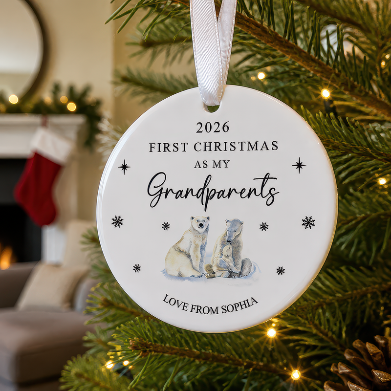 Personalised First Christmas Grandparents Polar Bear Ornament