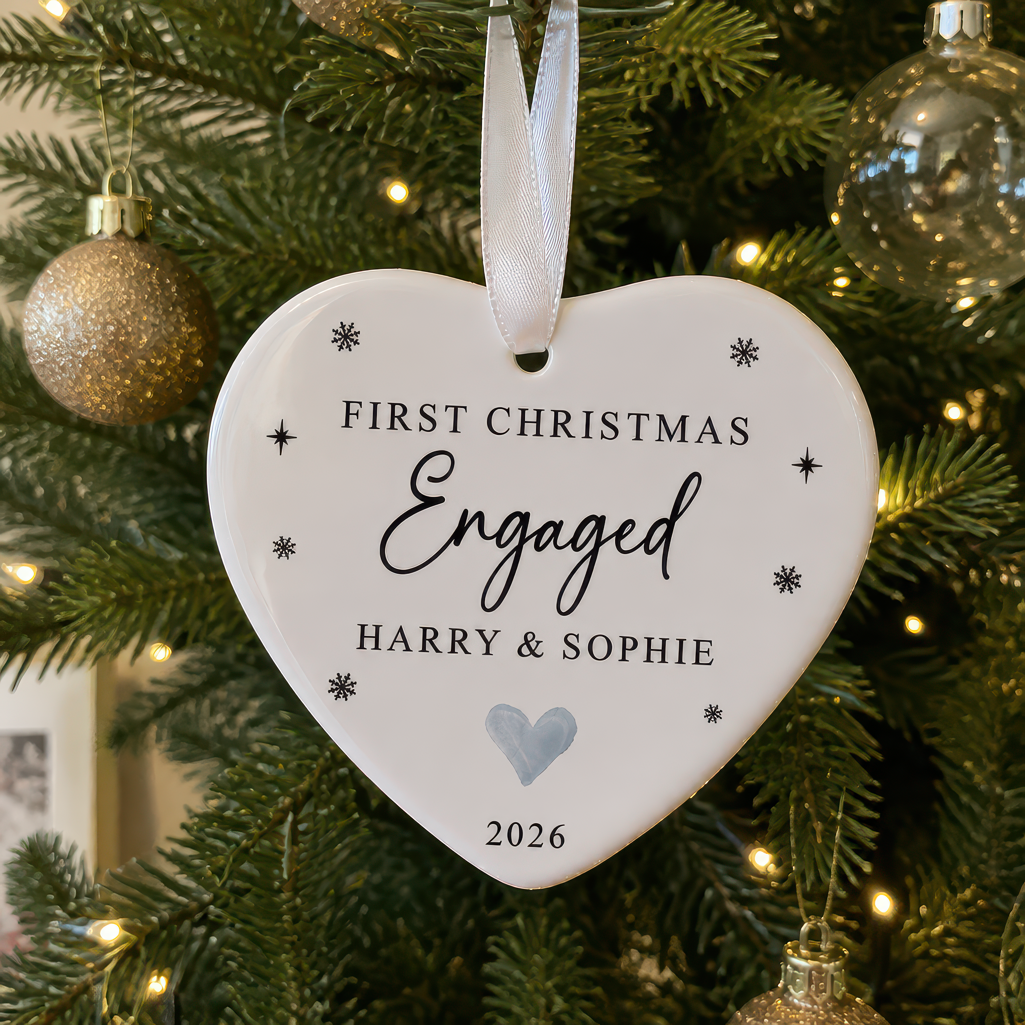 Personalised First Christmas Engaged Heart Ornament