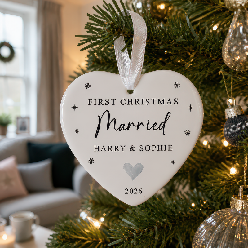 Personalised First Christmas Married Heart Ornament