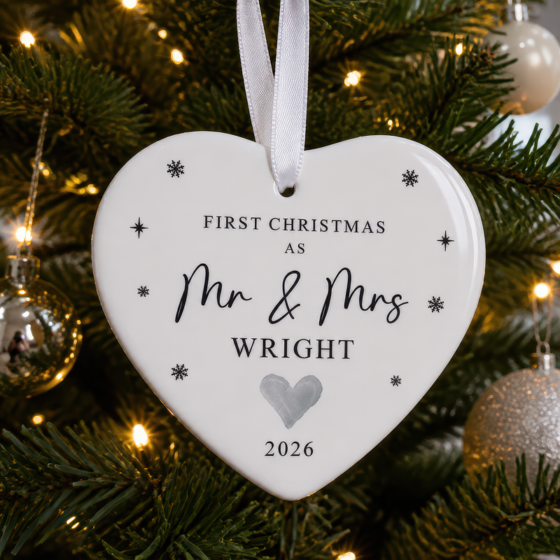 Personalised Our First Christmas Mr and Mrs Heart Ornament