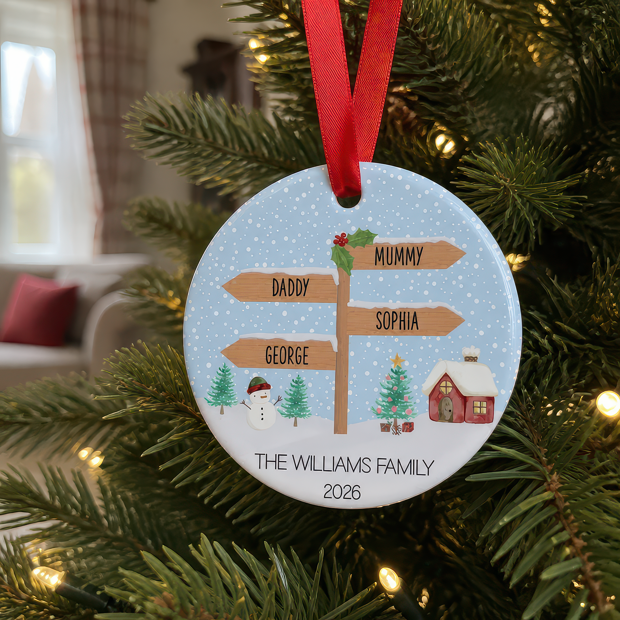 Personalised North Pole Signpost Family Ornament