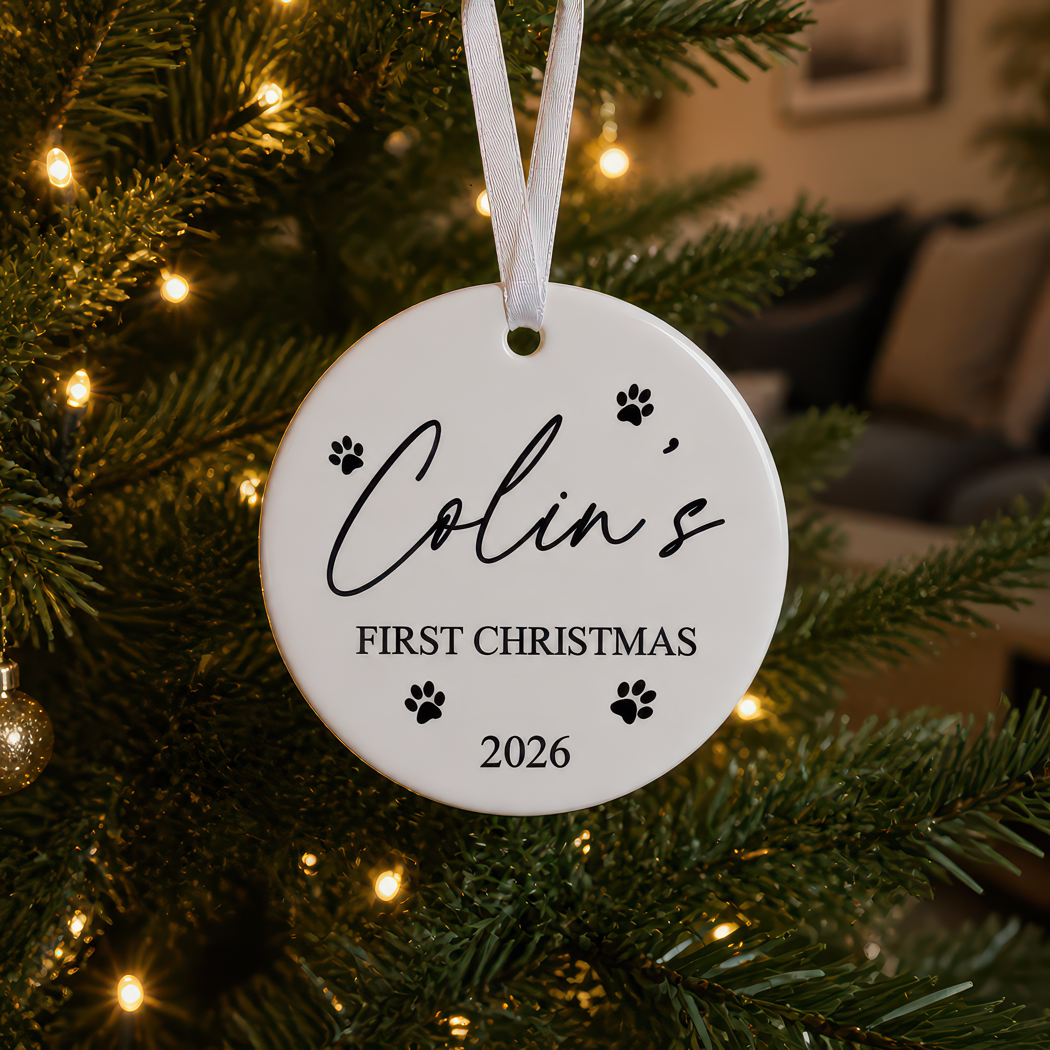 Personalised Pet's First Christmas Paw Prints Ornament