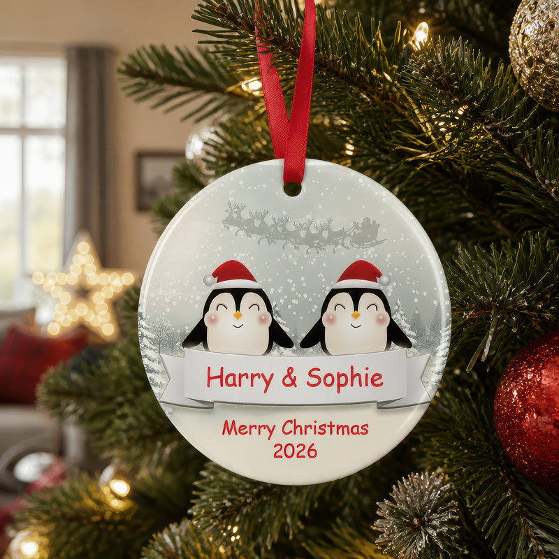 Personalised Penguin Couple Christmas Ornament