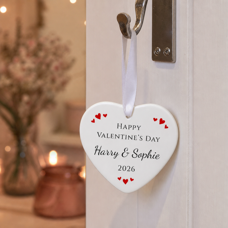 Personalised Happy Valentine's Day Classic Red Ornament with Names and Year