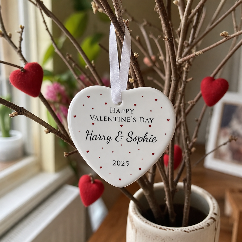 Personalised Happy Valentine's Day Heart Confetti Ornament with Names and Year