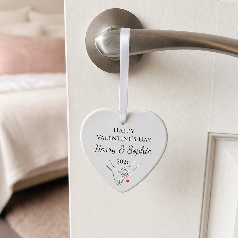 Personalised Happy Valentine's Day Holding Hands Ornament with Names and Year
