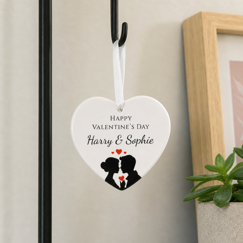 Personalised Happy Valentine's Day Romantic Silhouette Heart Ornament with Names