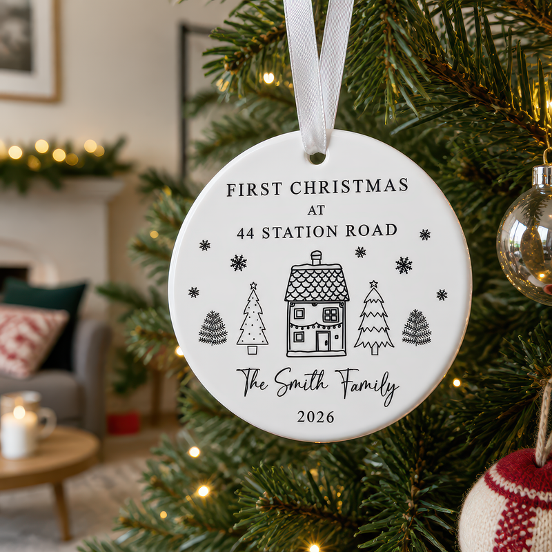 Personalised First Christmas Family New Home Address Ornament