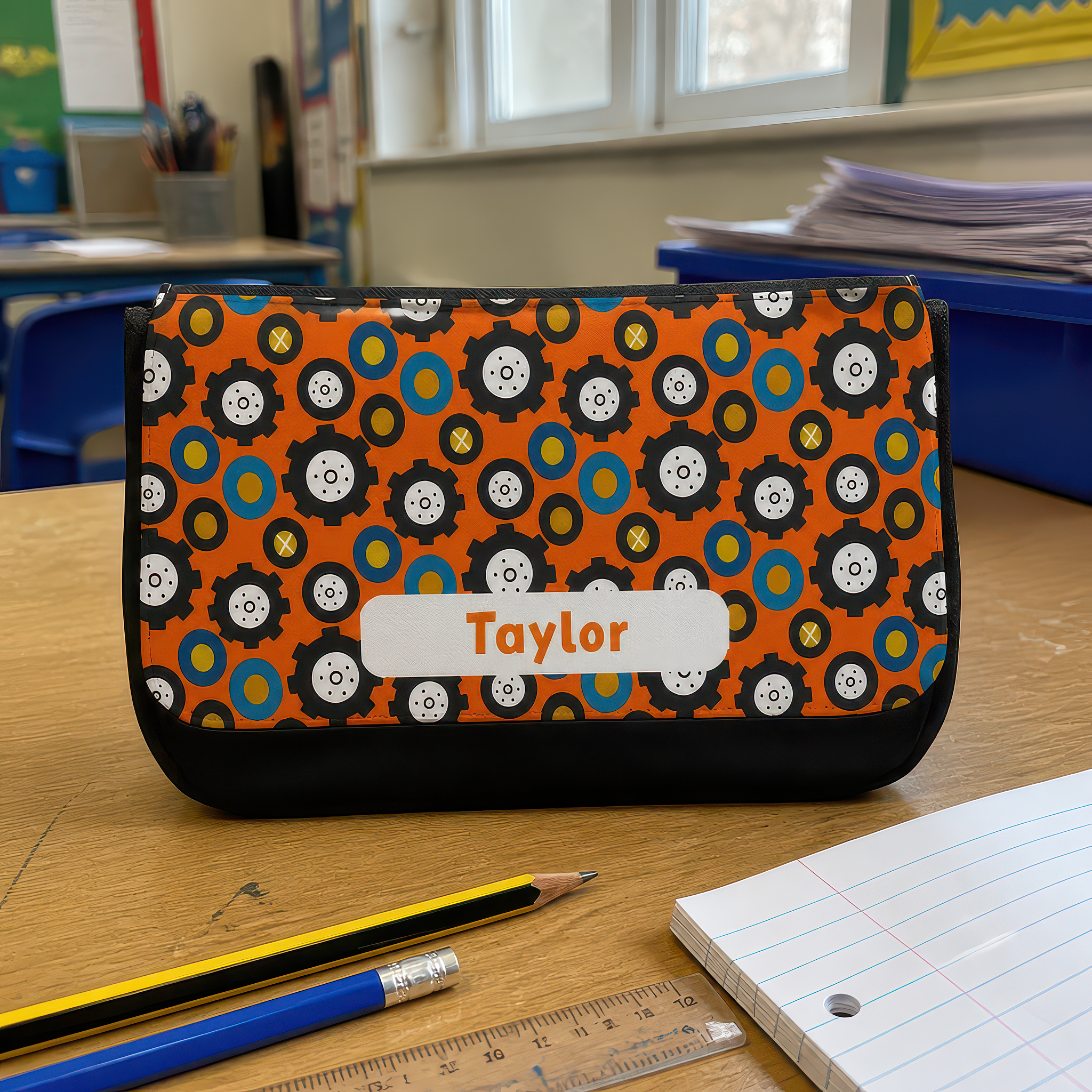 Personalised Cogs Pencil Case with Name