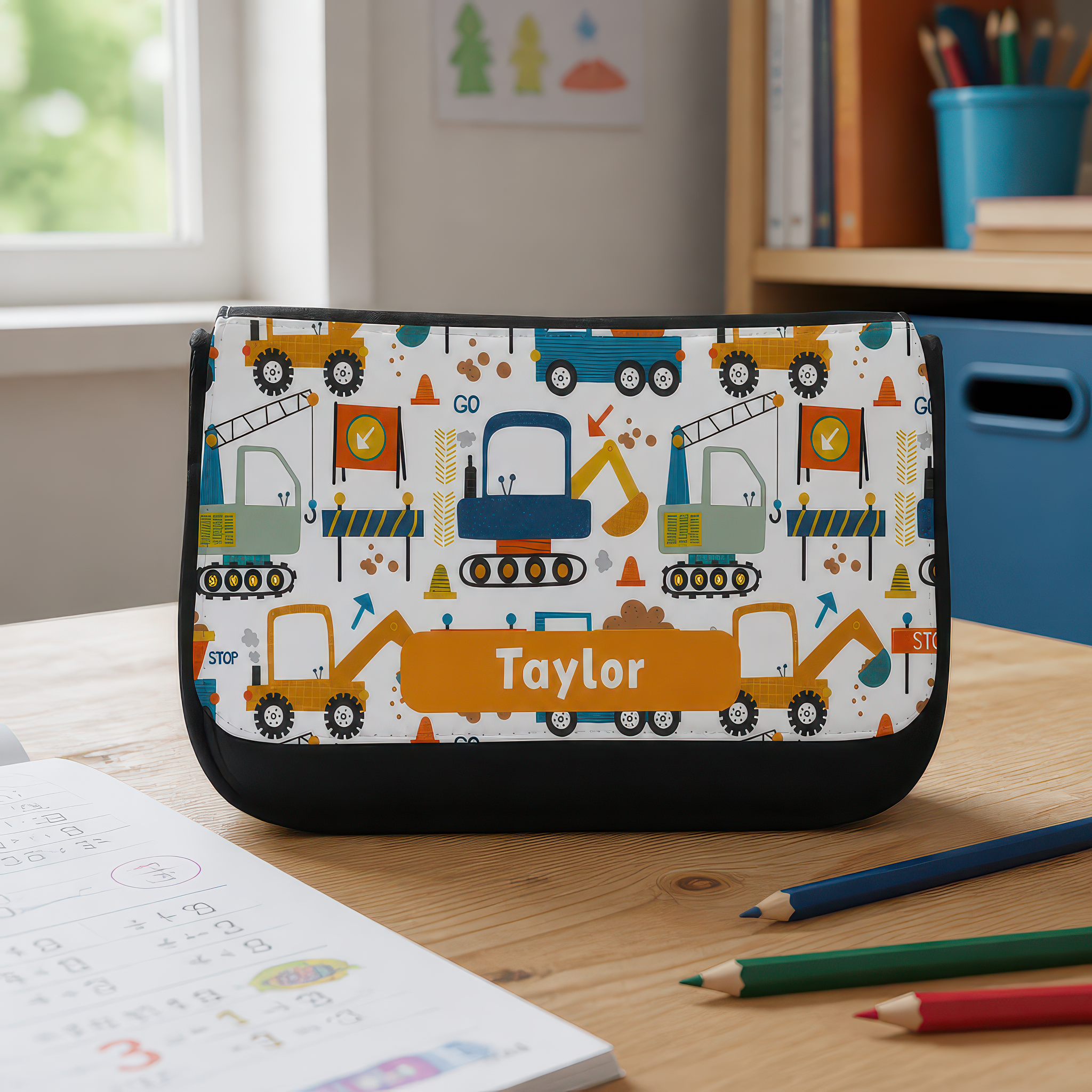 Personalised Construction Digger Pencil Case with Name