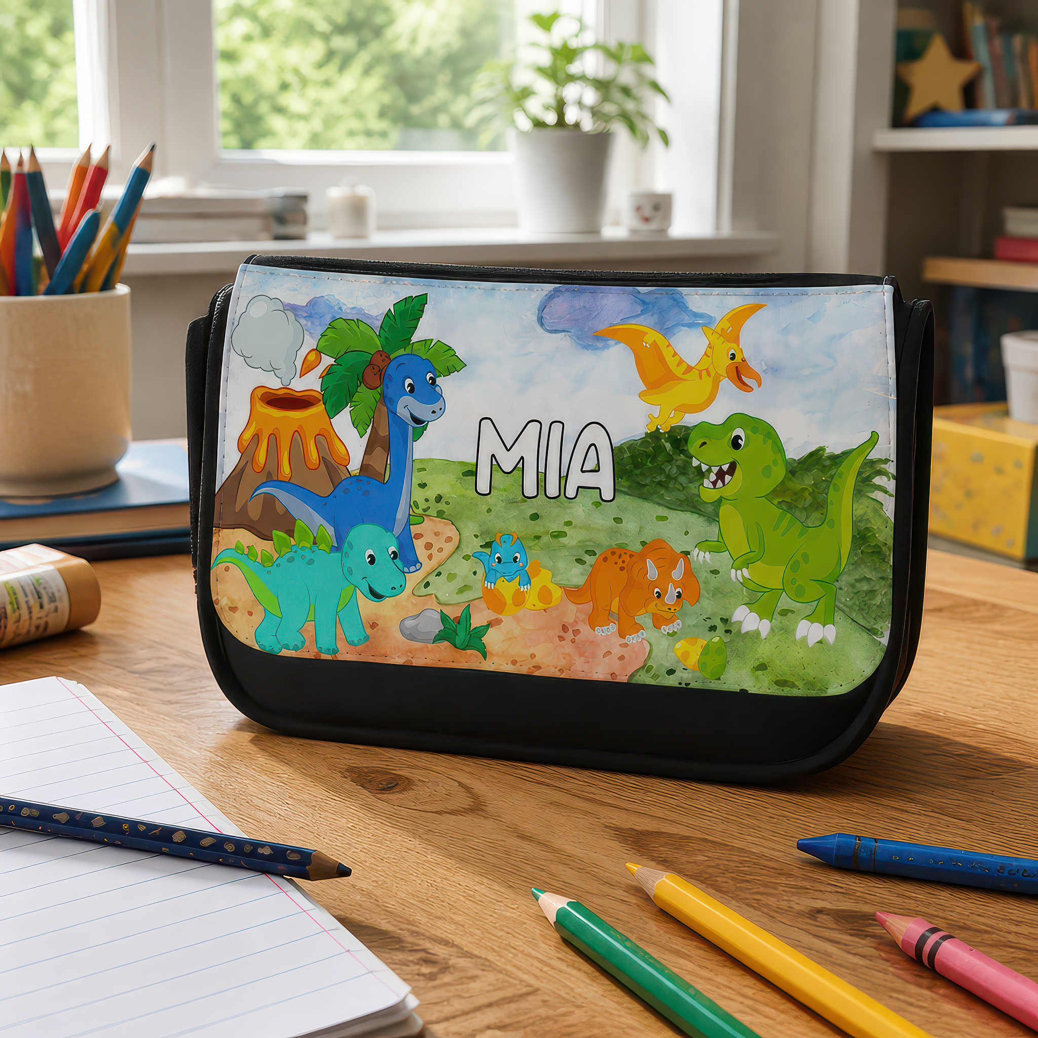 Personalised Dinosaur Scene Pencil Case with Name