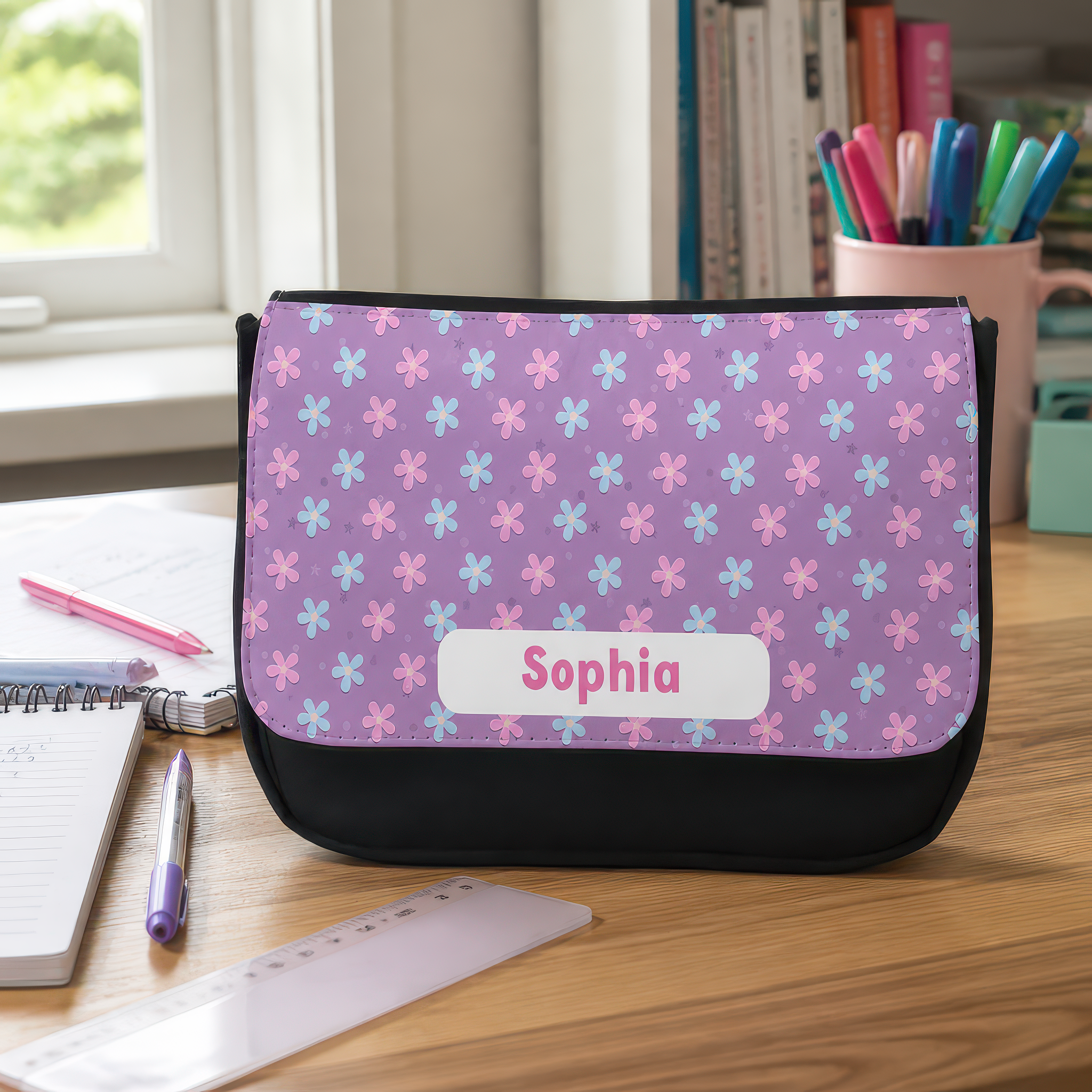 Personalised Pink Flowers Pencil Case with Name