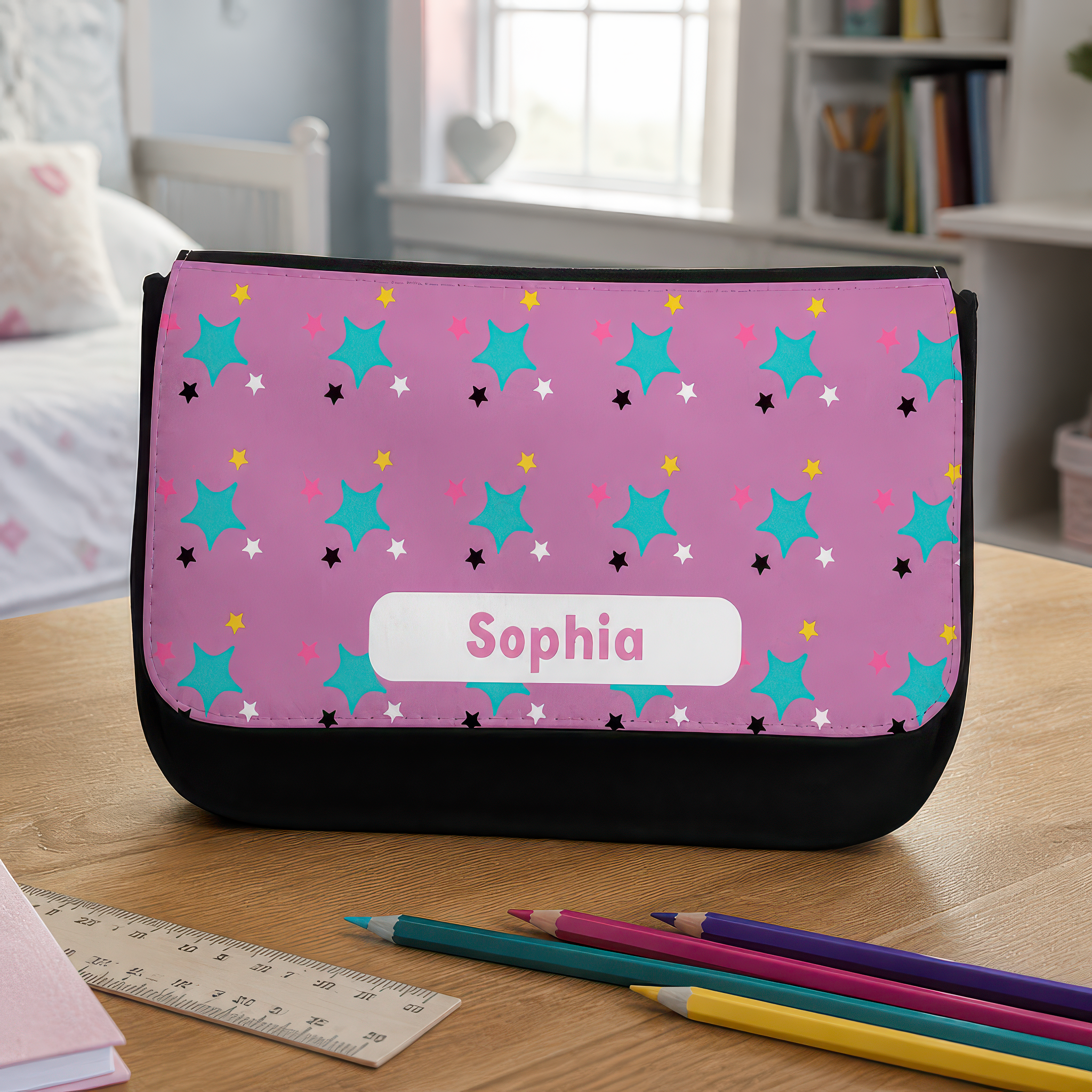 Personalised Pink Star Pencil Case with Name