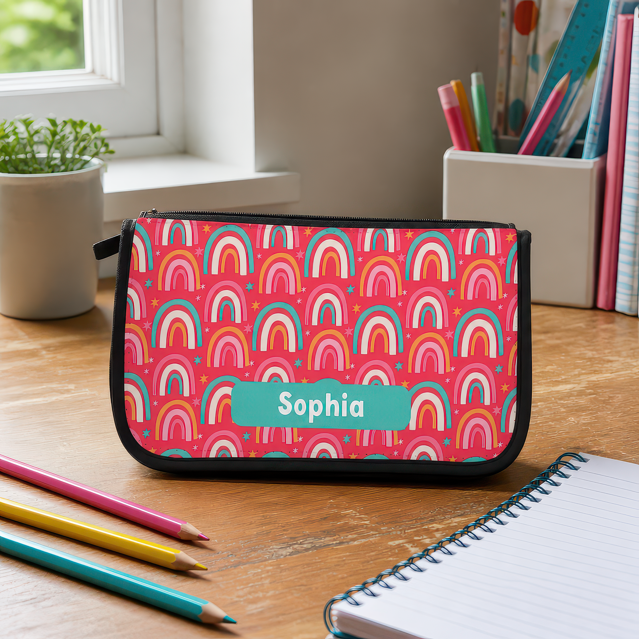 Personalised Red Rainbow Pencil Case with Name