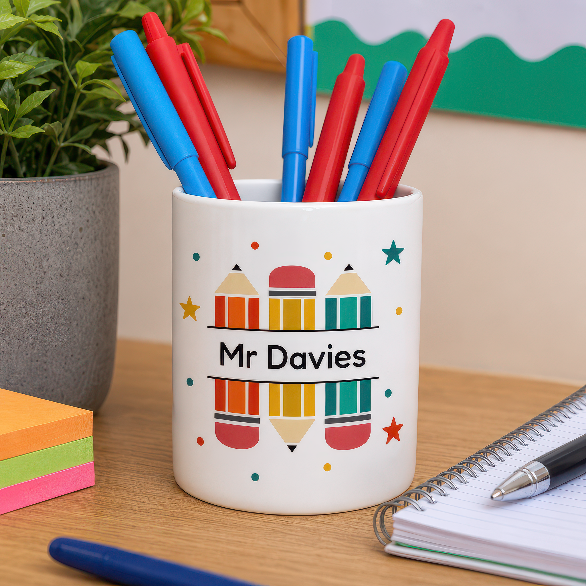 Personalised Pencil Teacher Pen Pot with Name - alternative view