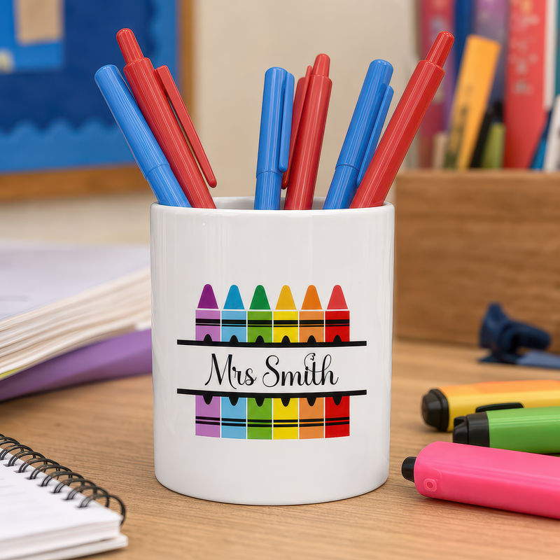 Personalised Crayons Teacher Pen Pot with Name - alternative view