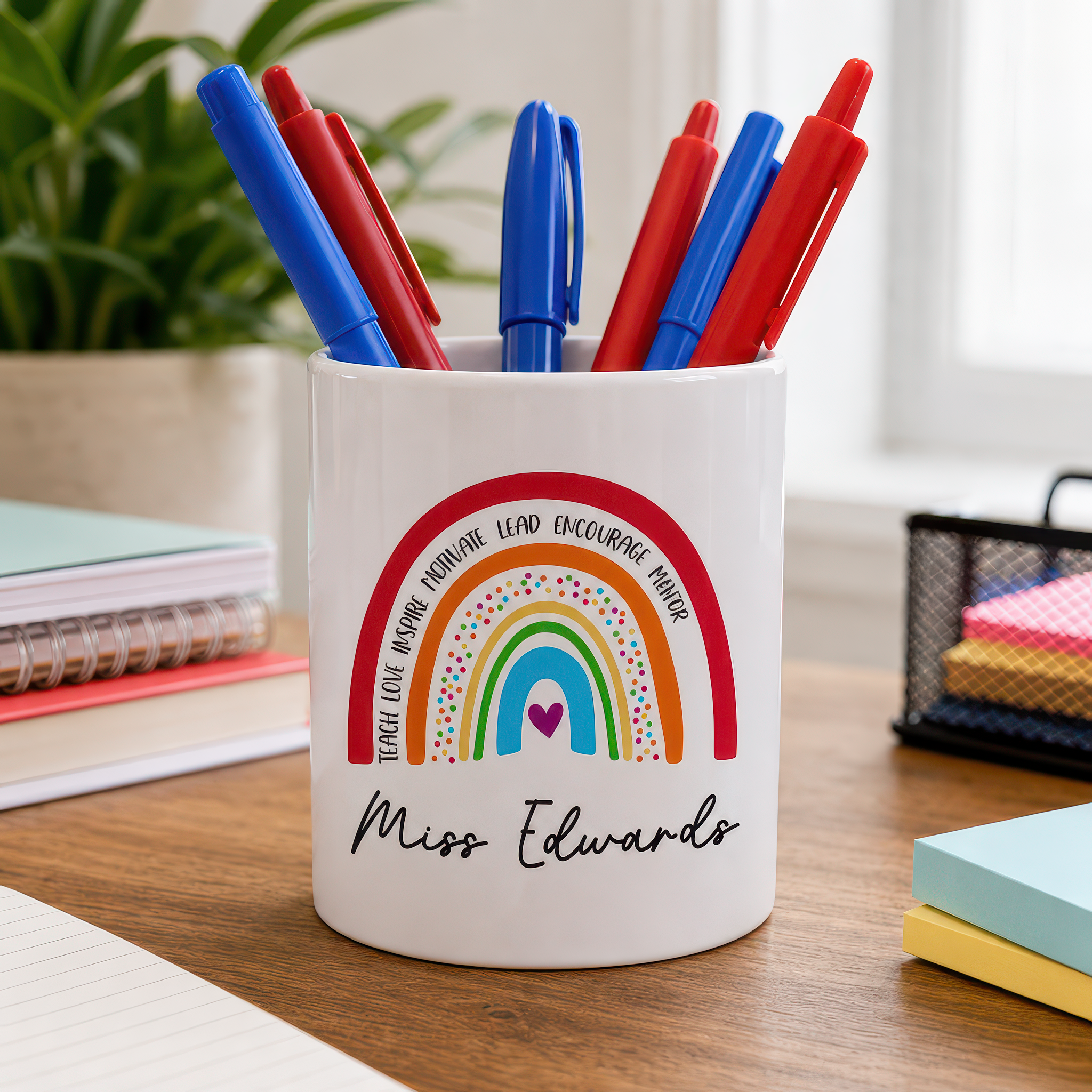 Personalised Teacher Pen Pot with Name - Rainbow - alternative view