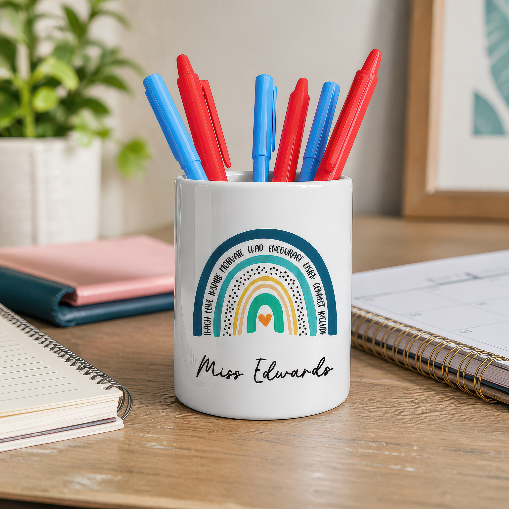 Personalised Rainbow Teacher Pen Pot with Name