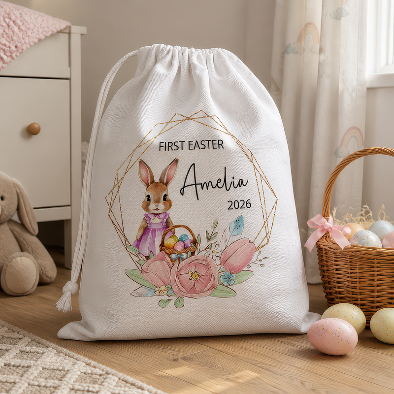 Personalised Pink First Easter Sack