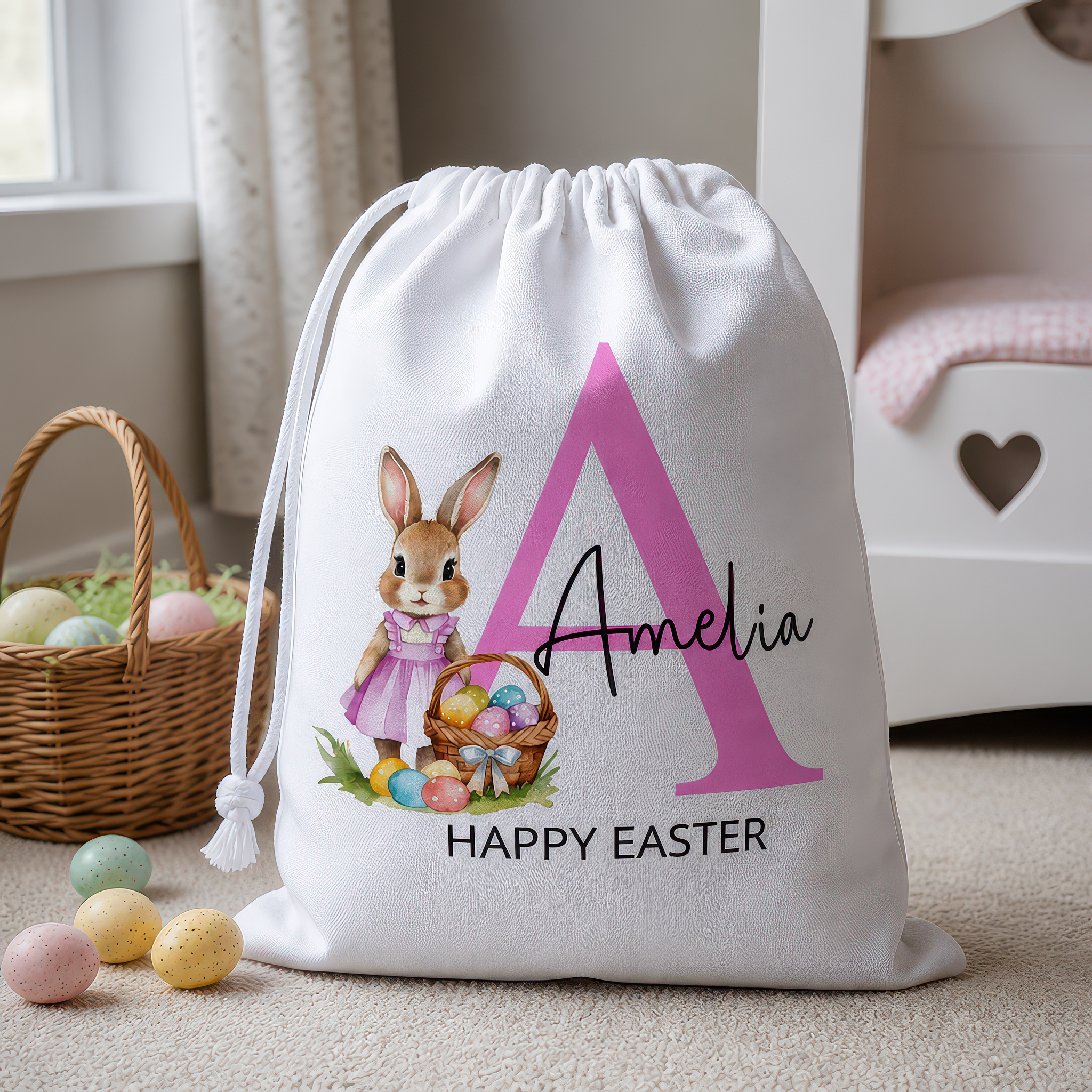 Personalised Pink Initial Easter Sack