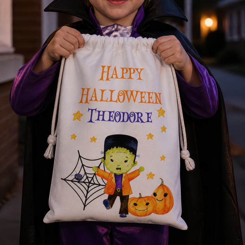 Personalised Halloween Frankenstein Treat Bag with Name