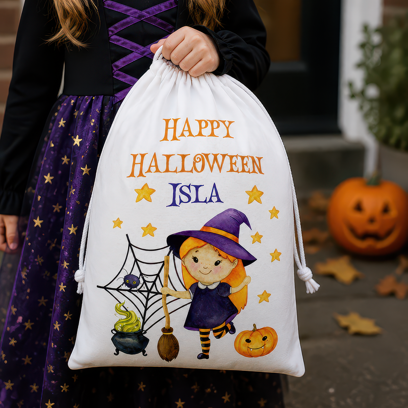 Personalised Halloween Witch Treat Bag with Name
