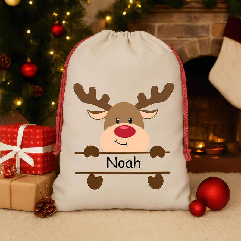 Personalised Cream Reindeer Santa Sack with Name