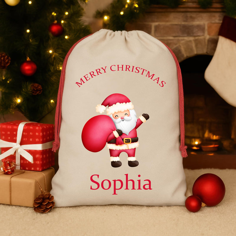 Personalised Cream Santa Santa Sack with Name