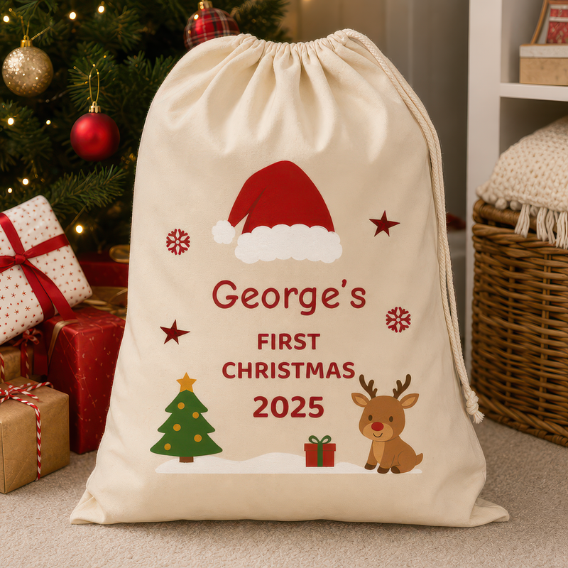 Personalised Santa Hat Scene Christmas Santa Sack with Name - alternative view