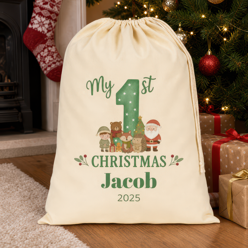Personalised Green Christmas Santa Sack with Name - alternative view
