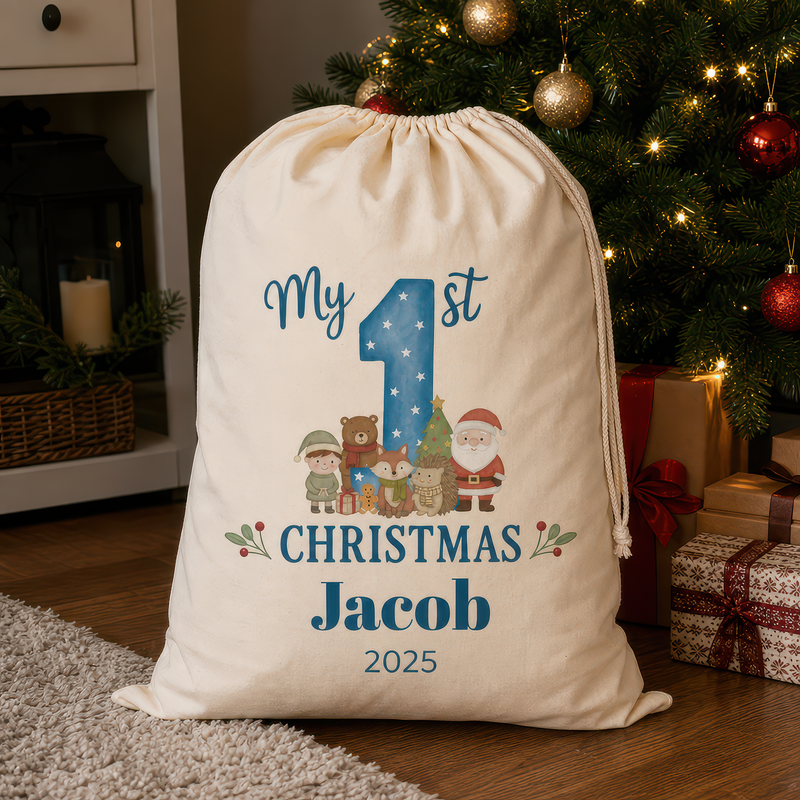 Personalised Blue Christmas Santa Sack with Name - alternative view