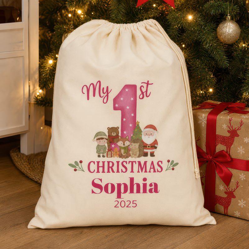 Personalised Pink Christmas Santa Sack with Name - alternative view