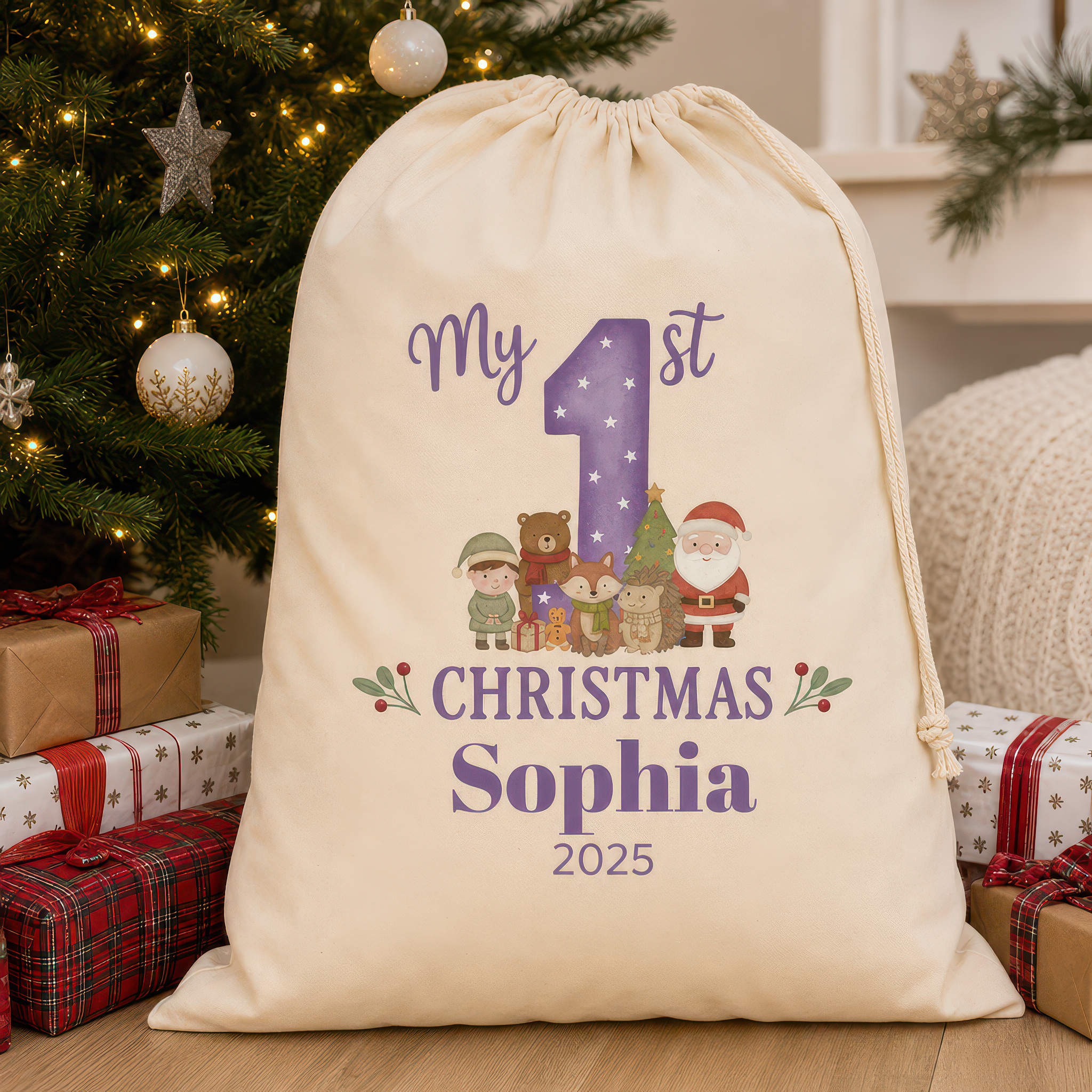 Personalised Purple Christmas Santa Sack with Name - alternative view