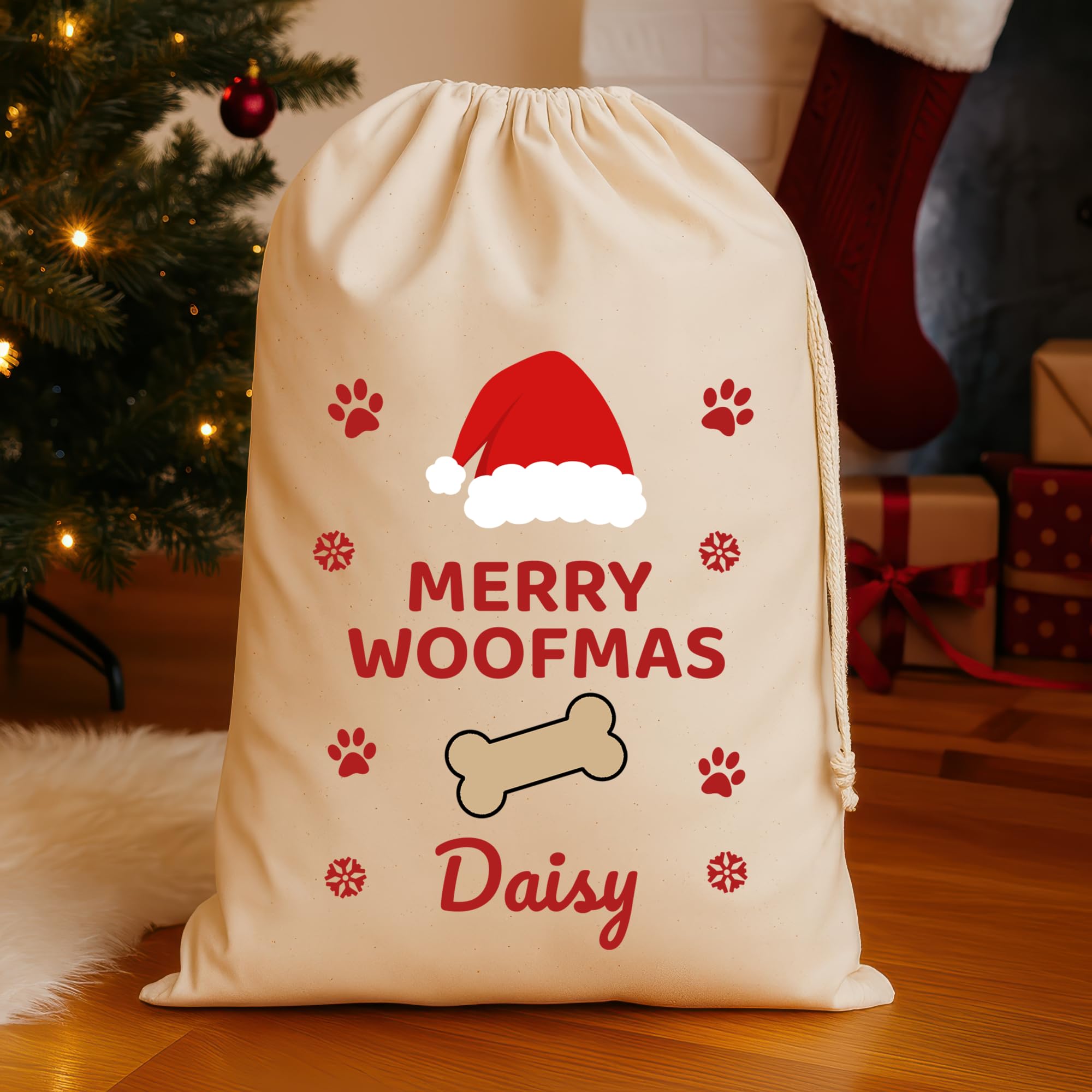 Personalised Merry Woofmas Dog Christmas Santa Sack with Name
