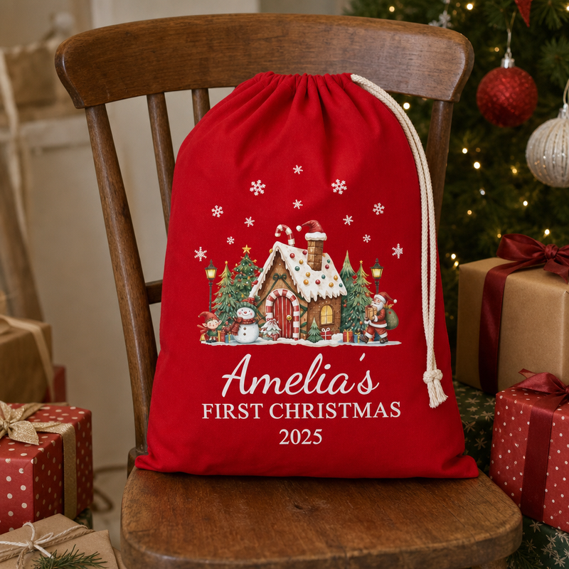 Personalised Festive House Christmas Santa Sack with Name
