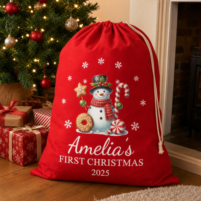 Personalised Red Candy Cane Snow Extra Large Santa Sack with Name