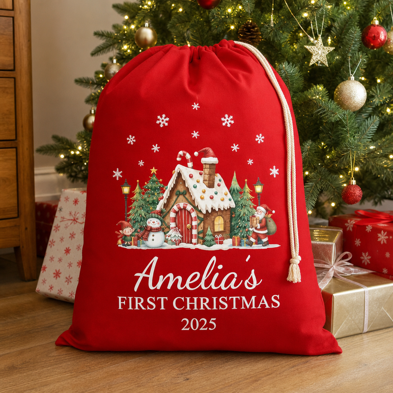 Personalised Red Festive House Extra Large Santa Sack with Name