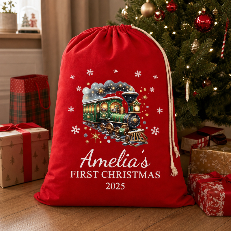 Personalised Red Festive Train Extra Large Santa Sack with Name