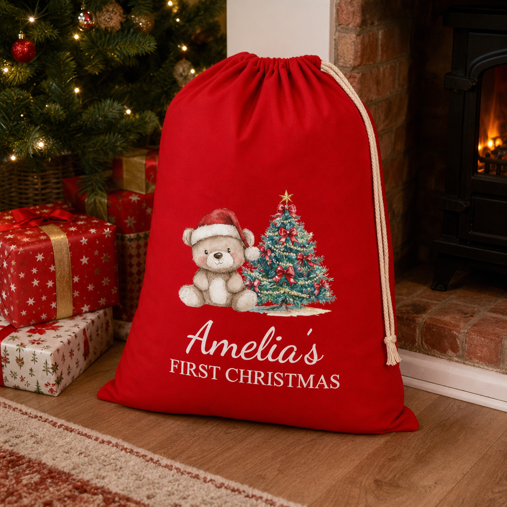 Personalised Red Teddy Extra Large Santa Sack with Name
