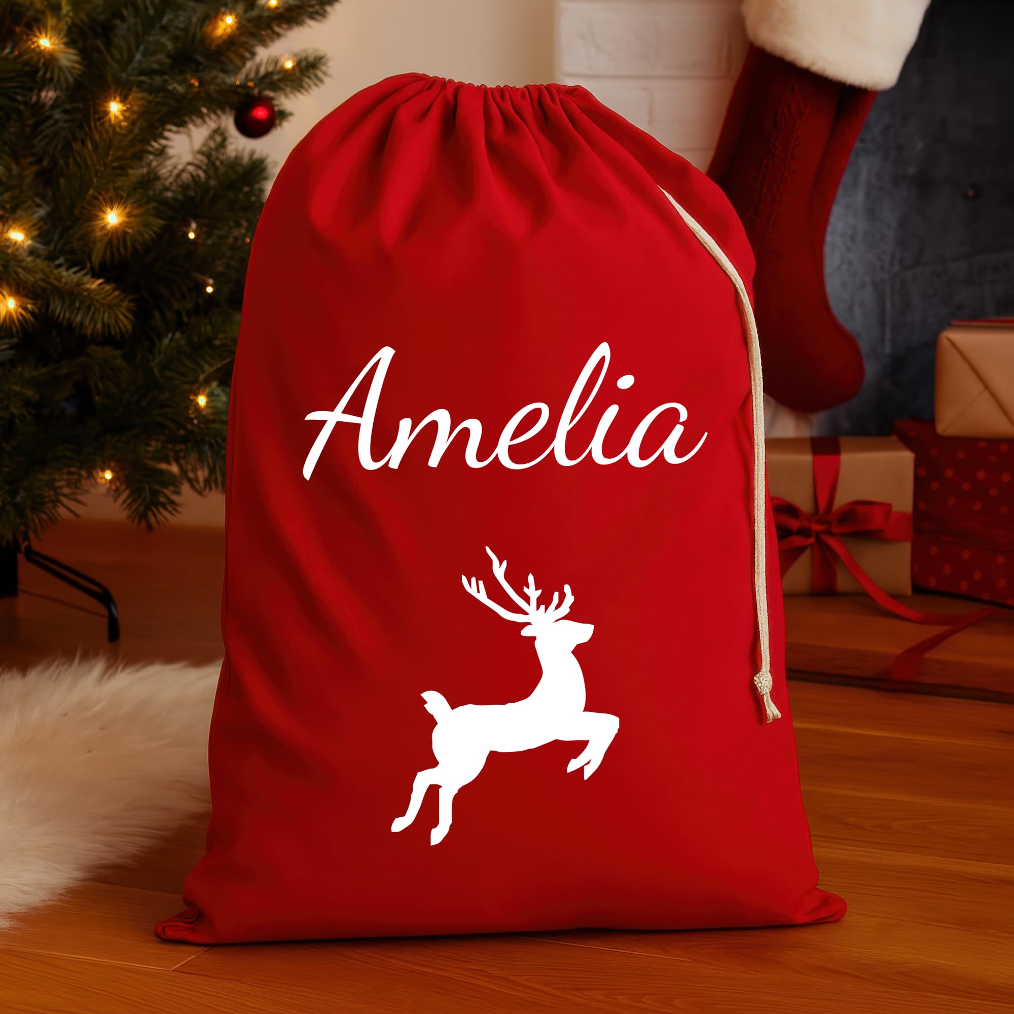 Personalised Reindeer Santa Sack for Kids with Name